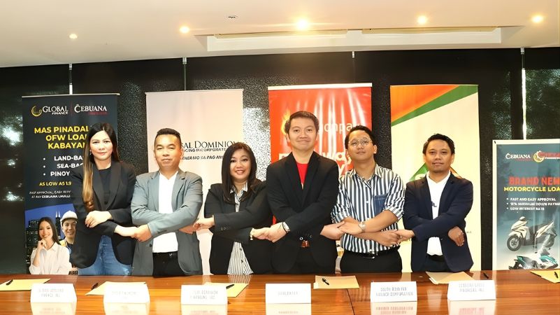 (From left) Desiree Delacruz from Global Cebuana Finance, Jethro Penamante from Cycle Financing, Melai Felicidario from Global Dominion Financing, Caezar Ian Monzon from Dragonpay, Seve Linis from SAFC and Edizon Austria from Cebuana Cycle Financing
