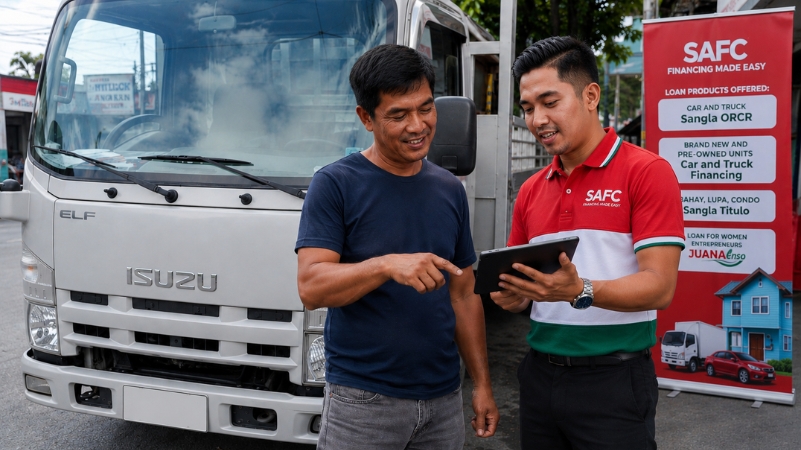 Truck owner discussing financing options while keeping his vehicle